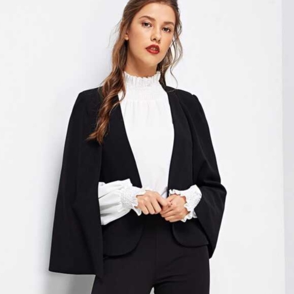 Black blazer cape open sleeve Minimalist jacket - Picture 6 of 6